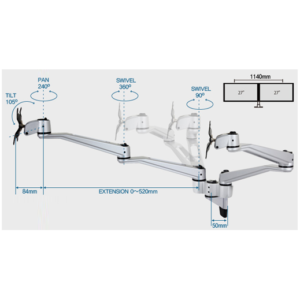 Infinite Dual Monitor Arm MR112 Dimensions