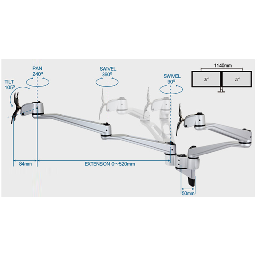 Infinite Dual Monitor Arm MR112 Dimensions Infinite Dual Monitor Arm MR112 Dimensions