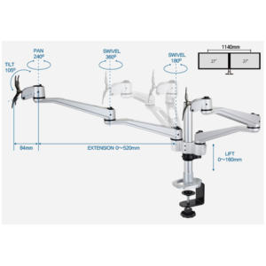 Infinite Dual Monitor Arm MR122 Dimensions