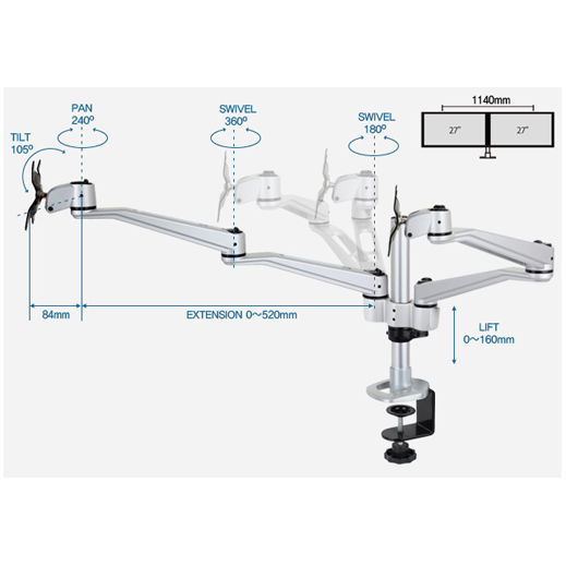 Infinite Dual Monitor Arm MR122 Dimensions Infinite Dual Monitor Arm MR122 Dimensions