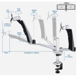 Infinite Dual Monitor Arm MR127 Dimensions