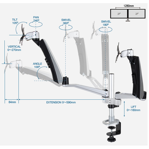 Infinite Dual Monitor Arm MR127 Dimensions Infinite Dual Monitor Arm MR127 Dimensions
