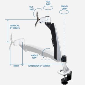 Infinite Single Monitor Arm MR130 Dimensions