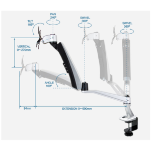 Infinite Single Monitor Arm MR131 Dimensions