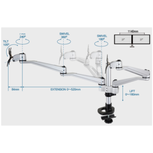 Infinite Dual Monitor Arm MR137 Dimensions