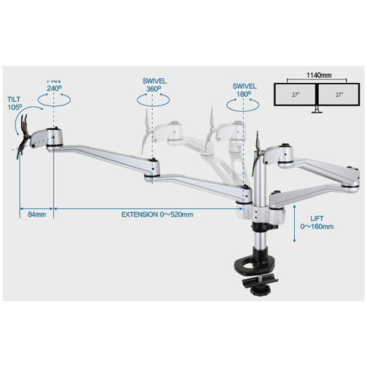 Infinite Dual Monitor Arm MR137 Dimensions Infinite Dual Monitor Arm MR137 Dimensions