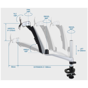 Infinite Single Monitor Arm MR141 Dimensions