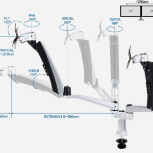 Infinite Triple Monitor Arm MR142 Dimensions