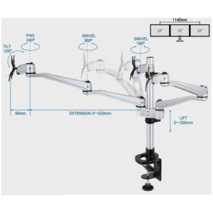 Infinite Triple Monitor Arm MR150 Dimensions