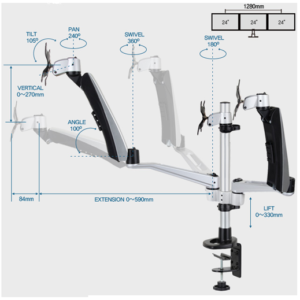 Infinite Triple Monitor Arm MR151 Dimensions