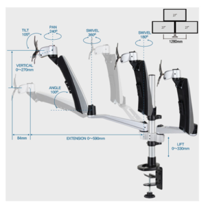 Infinite Triple Monitor Arm MR152 Dimensions