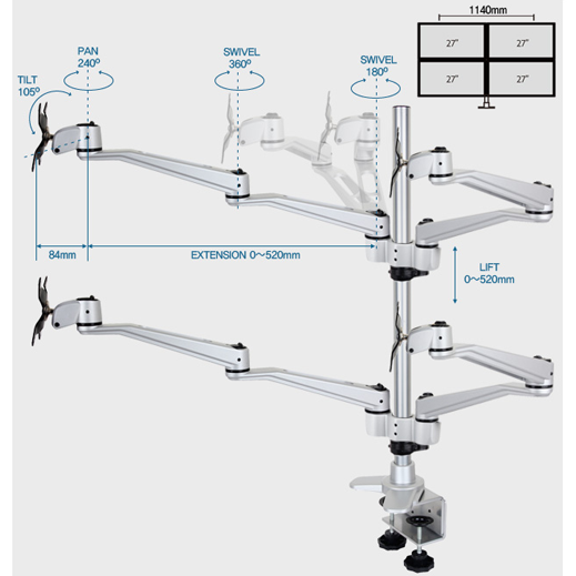 Infinite Four Monitor Arm MR160 Dimensions Infinite Four Monitor Arm MR160 Dimensions