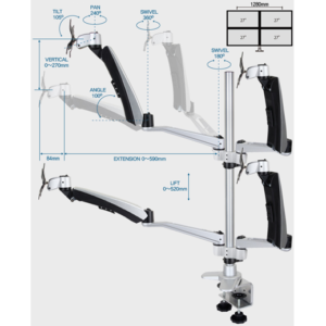 Infinite Four Monitor Arm MR165 Dimensions