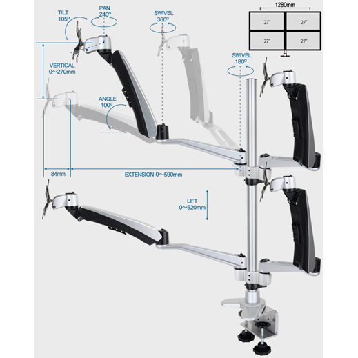 Infinite Four Monitor Arm MR165 Dimensions Infinite Four Monitor Arm MR165 Dimensions