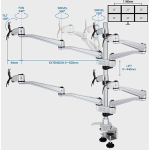 Infinite Four Monitor Arm MR170 Dimensions