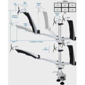 Infinite Four Monitor Arm MR175 Dimensions