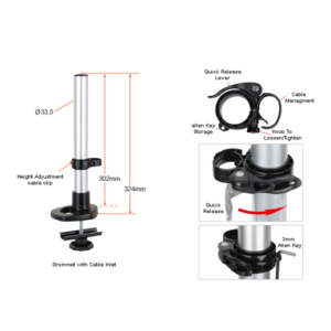 Infinite Single Monitor Arm MR135 Pole Dimensions