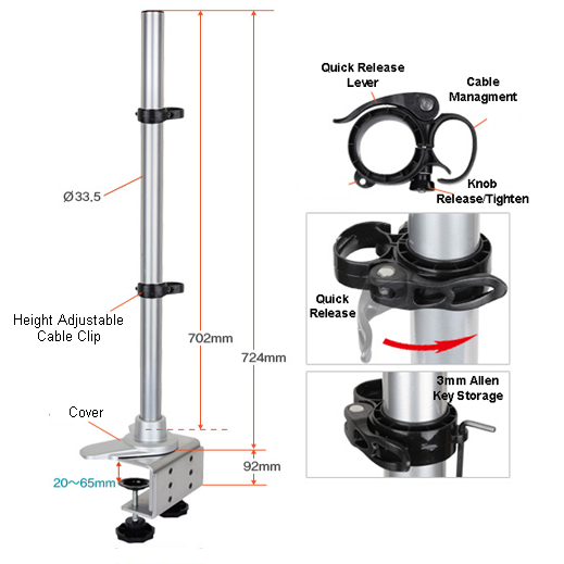 Infinite Four Monitor Arm MR160 Pole Dimensions Infinite Four Monitor Arm MR160 Pole Dimensions