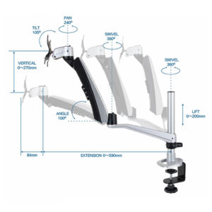 Infinite Single Monitor Arm MR126 Dimensions