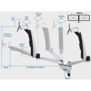 Infinite Dual Monitor Arm MR117 Dimensions