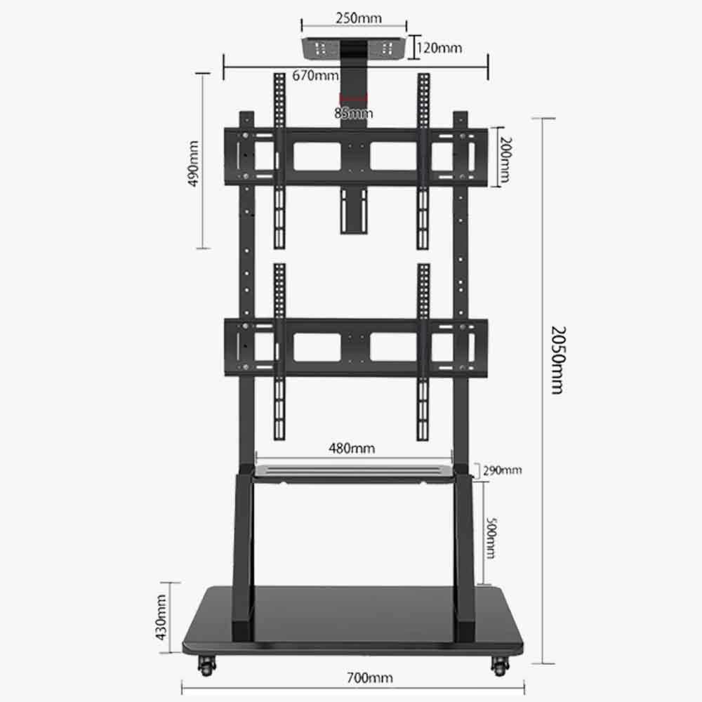 T7V Mobile TV Stand Dual Screen Dimensions